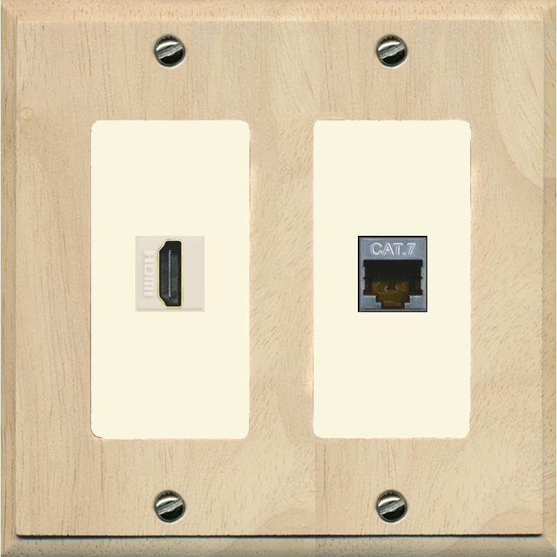 RiteAV HDMI and Cat7 Wall Plate - 2 Gang [Wood/Light-Almond]