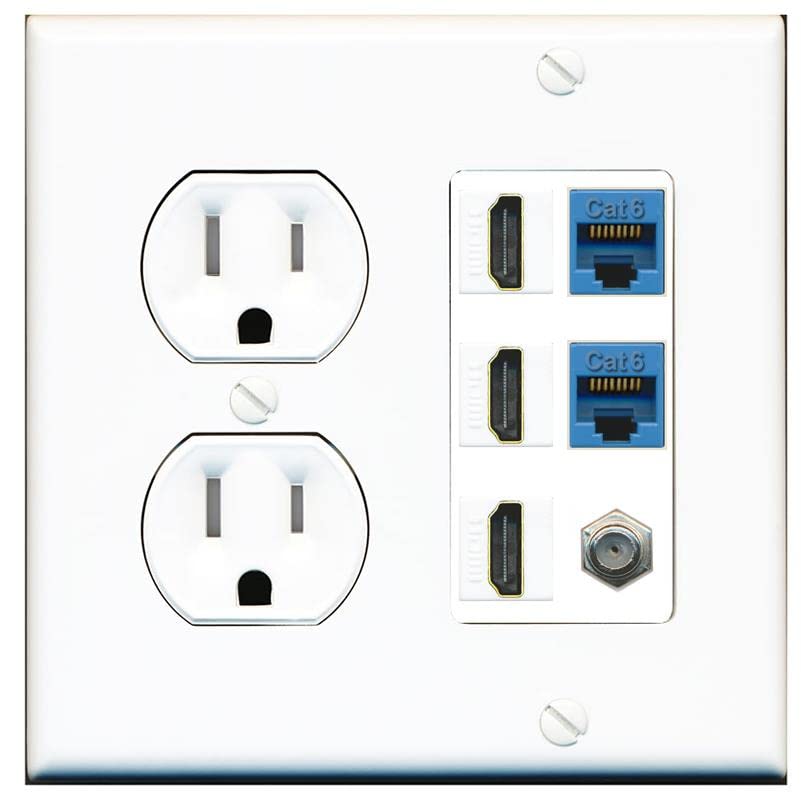 RiteAV 3 HDMI Wall Plate 2 Cat6 1 Coax - Tamper Res Round [White/White]