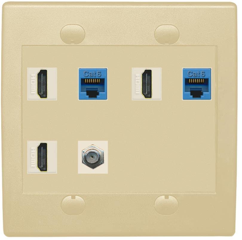 RiteAV 3 HDMI Wall Plate 2 Cat6 1 Coax - Flat 2 Gang [Ivory/Ivory]