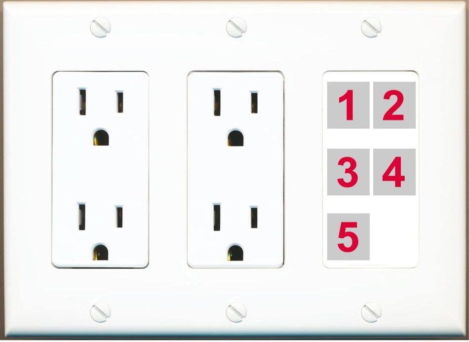 RiteAV Custom Wall Plate 5 Port - 3G Dual Outlet [White/White]