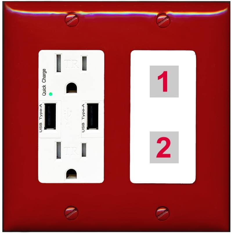 RiteAV Custom Wall Plate 2 Port - USB Charger [Red/White]