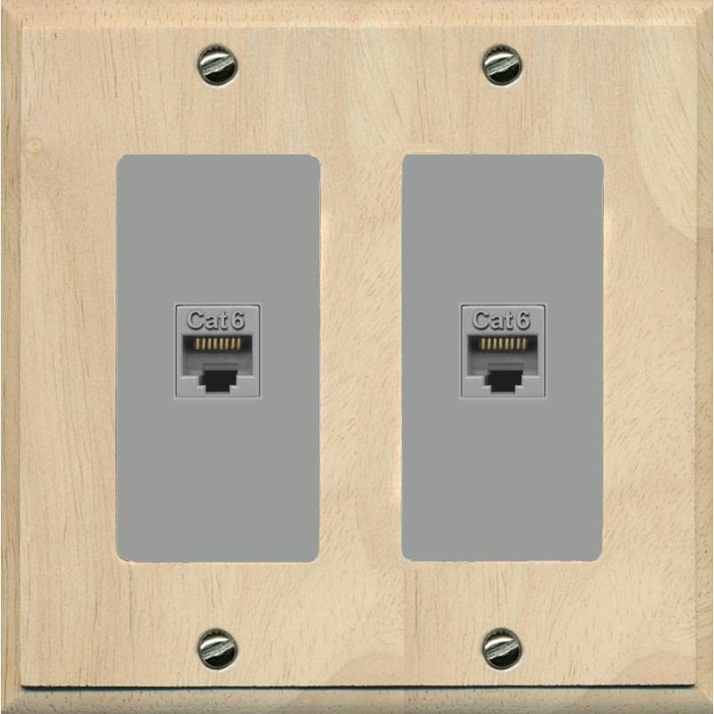 RiteAV 2 Port Cat6 Ethernet Wall Plate - 2 Gang [Wood/Gray]