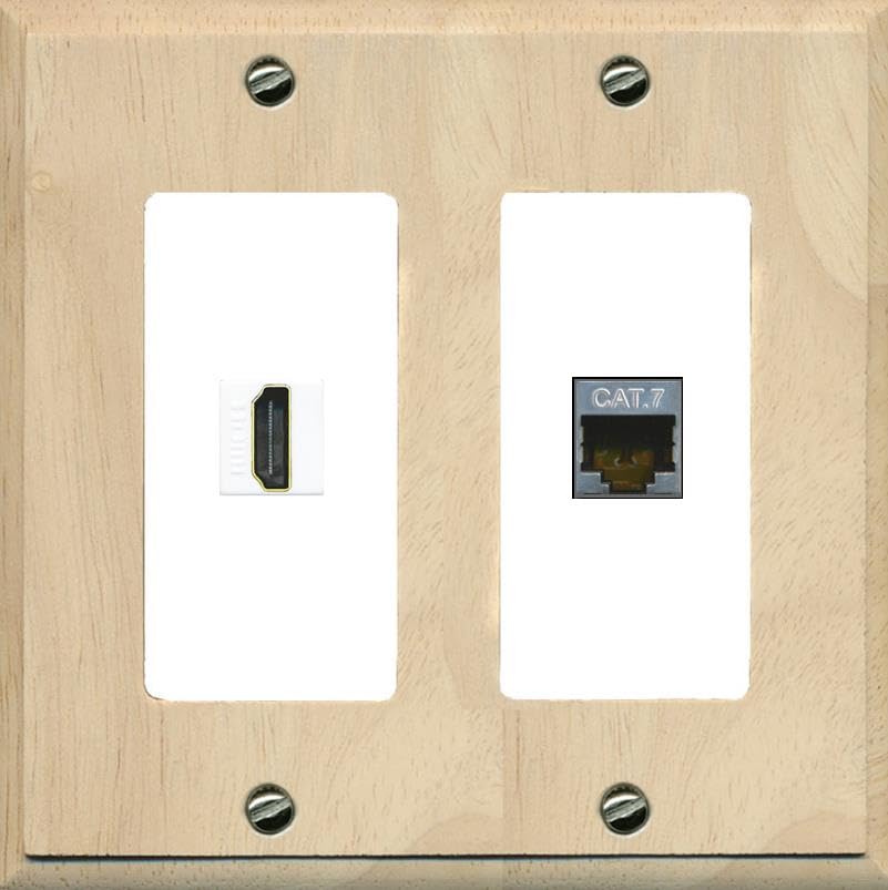 RiteAV HDMI and Cat7 Wall Plate - 2 Gang [Wood/White]