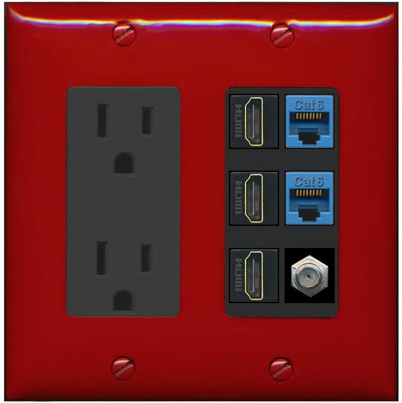 RiteAV 3 HDMI Wall Plate 2 Cat6 1 Coax - Outlet [Red/Black]