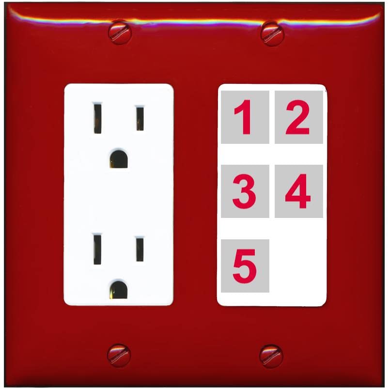 RiteAV Custom Wall Plate 5 Port - Outlet [Red/White]