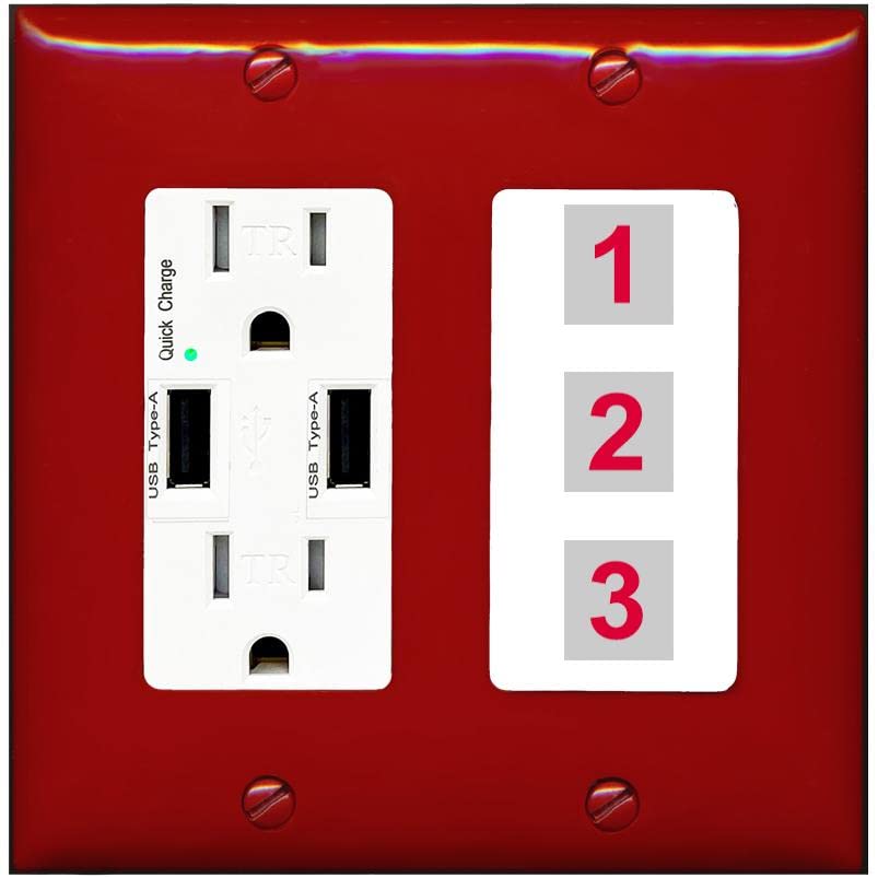 RiteAV Custom Wall Plate 3 Port - USB Charger [Red/White]