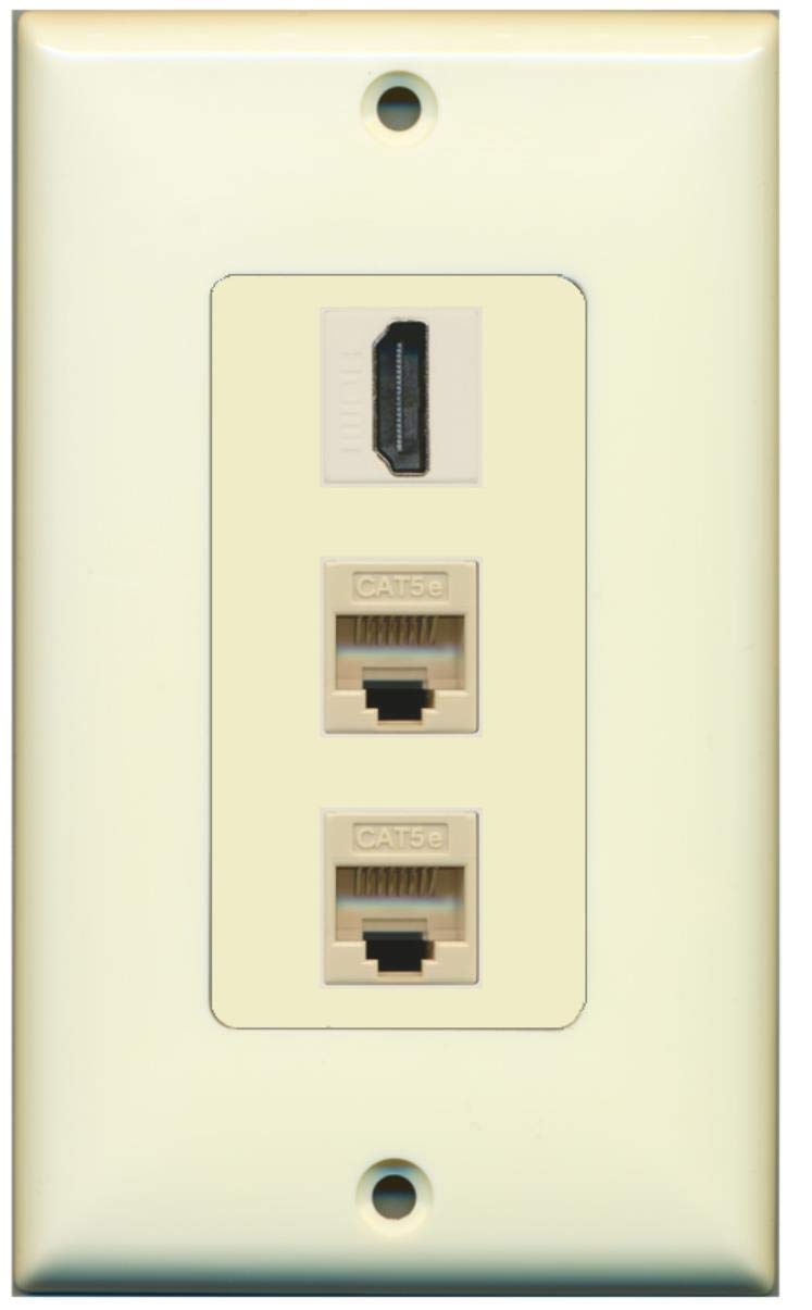 RiteAV - 1 HDMI and 2 Cat5e Ethernet Port Female Decorative Wall Plate - Light Almond - Bracket Included