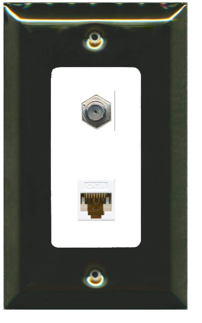 RiteAV - 1 Coax Cable TV F and 1 Cat6 Ethernet Wall Plate Decorative - Brass/White