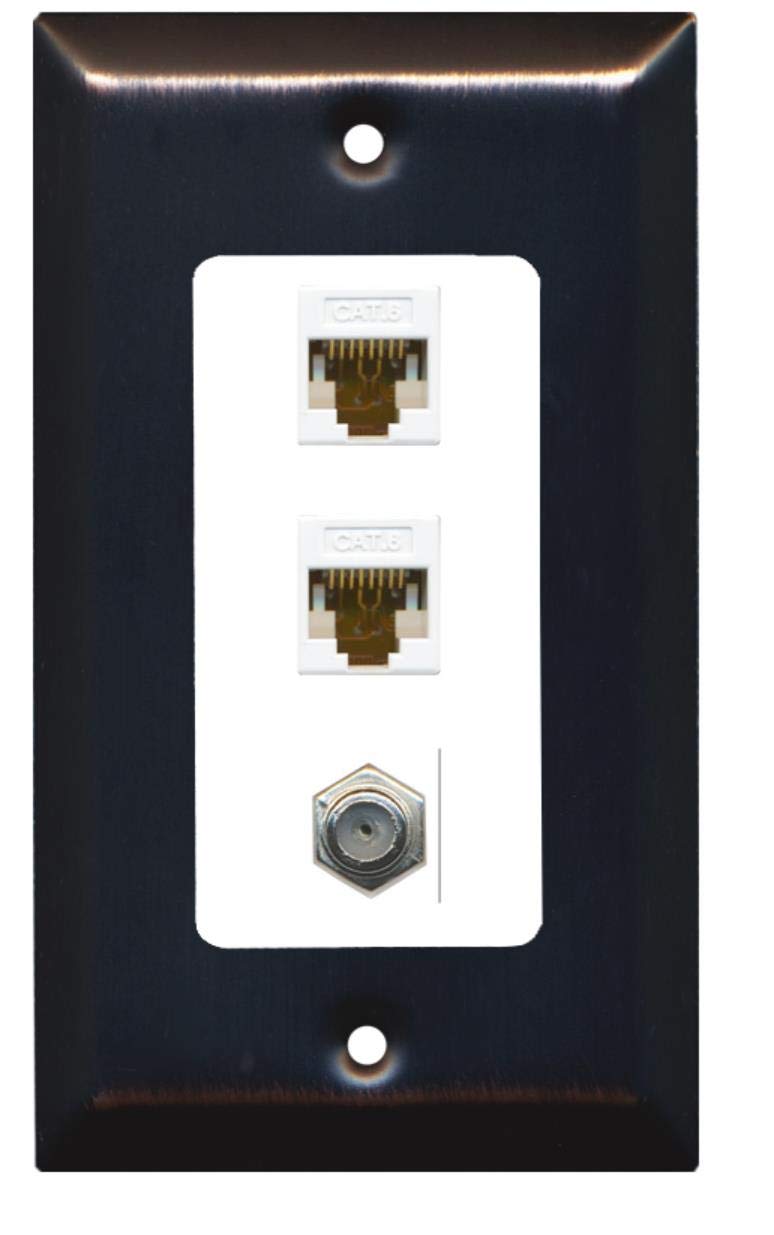 RiteAV Decorative 1 Gang Wall Plate - 3 Port - 2 x Cat6, 1 x Coax - Bronze/White