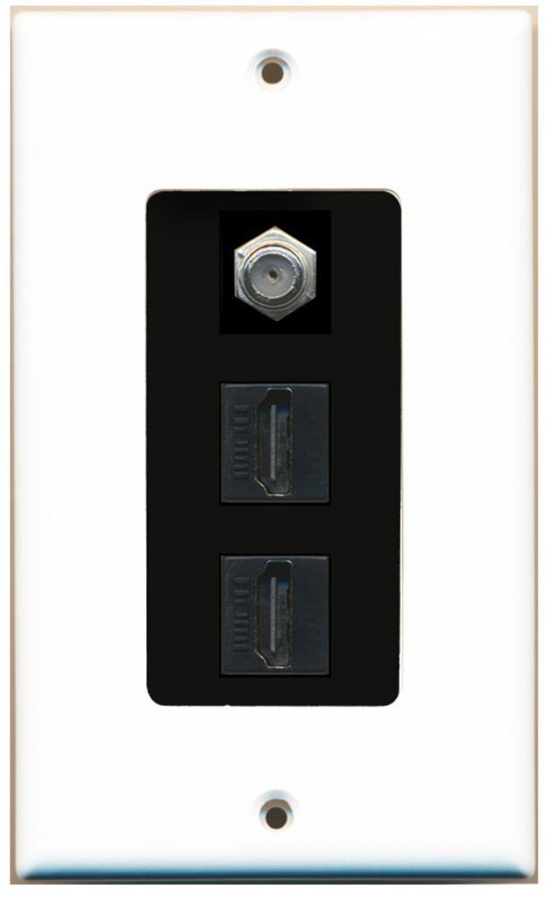 RiteAV - 2 Port HDMI 1 Coax Cable TV- F-Type Decorative Wall Plate - White & Black