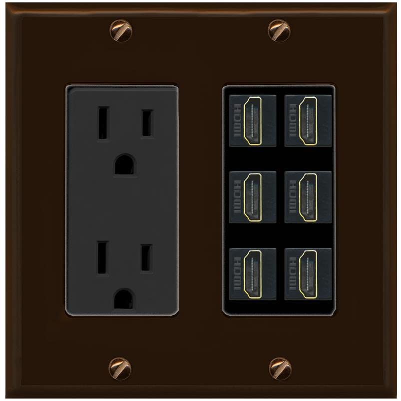 RiteAV HDMI Wall Plate 6 Port - Outlet [Brown/Black]