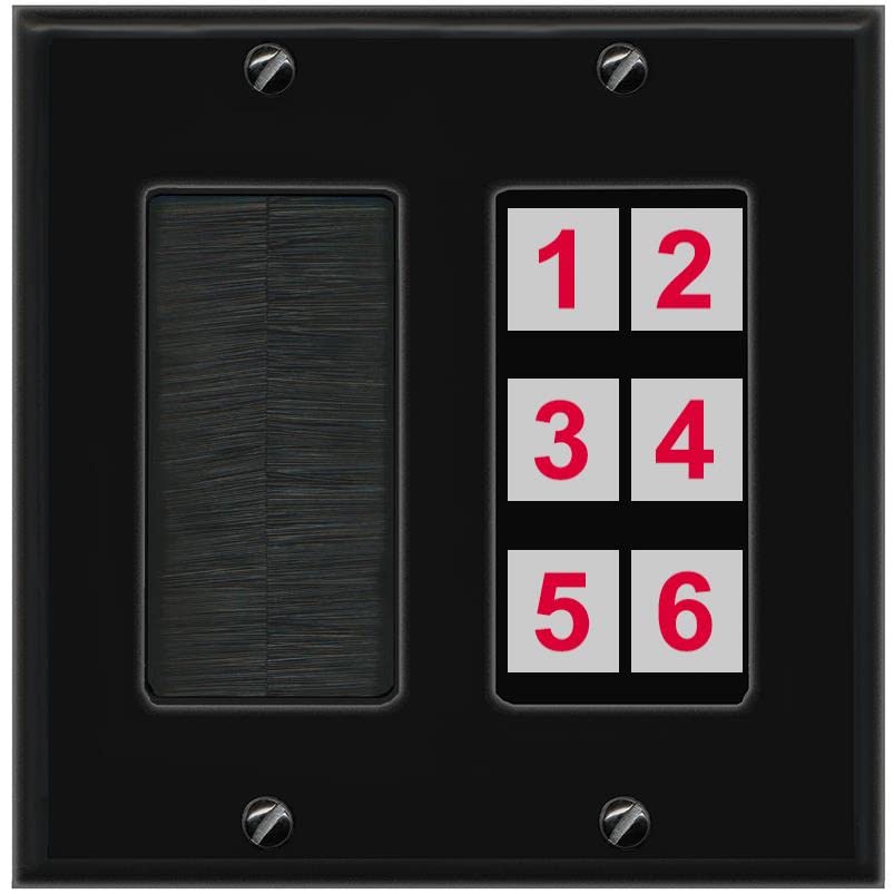 RiteAV 6 Port Custom Wall Plate - Brush [Black/Black]