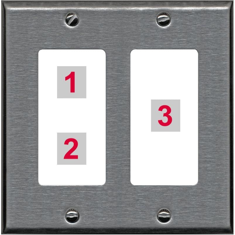 RiteAV Custom Wall Plate 3 Port - 2 Gang [Stainless/White]