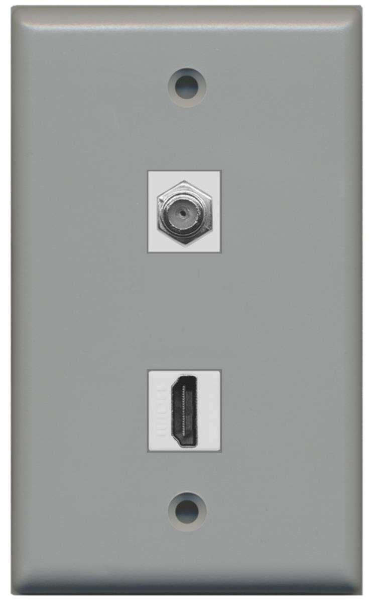 RiteAV - Flat 1 Port HDMI 1 Port Coax Cable TV- F-Type Wall Plate - Gray