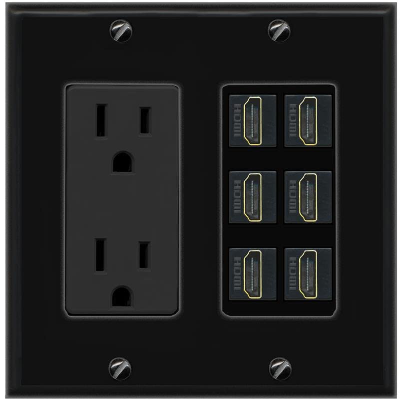 RiteAV HDMI Wall Plate 6 Port - Outlet [Black/Black]