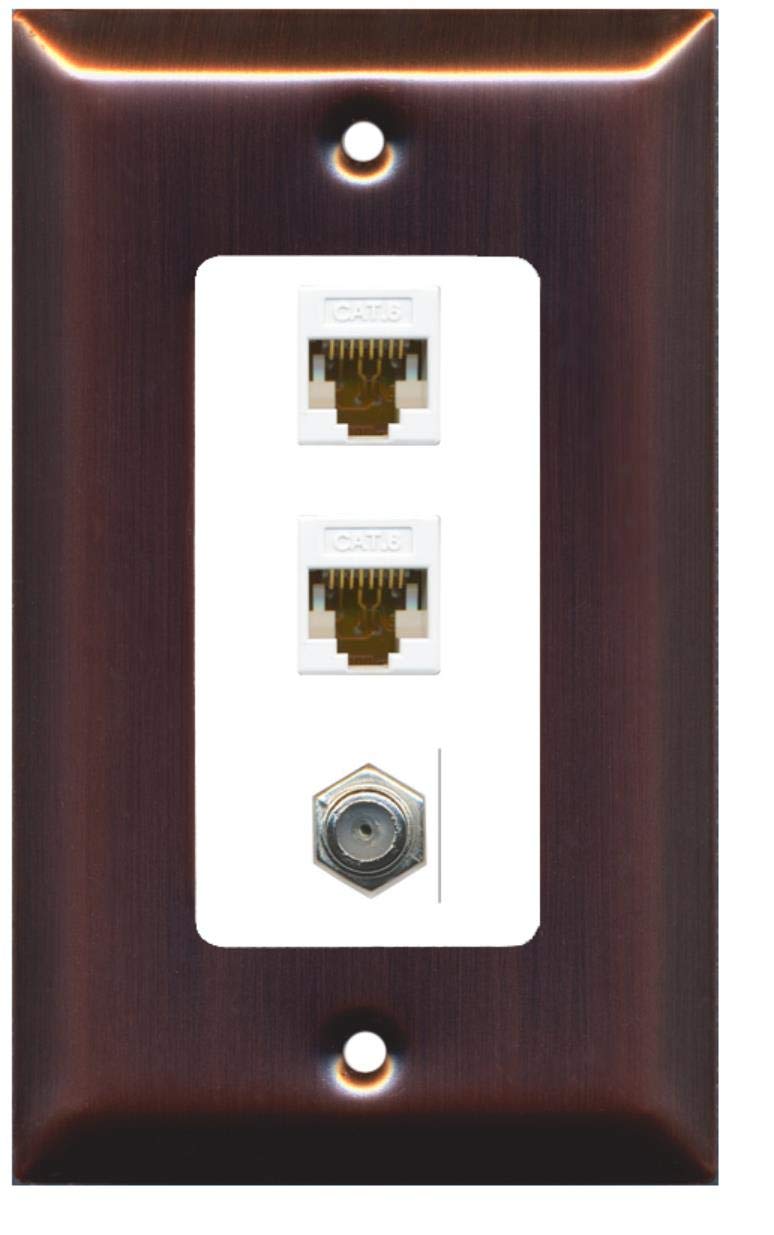 RiteAV Decorative 1 Gang Wall Plate - 3 Port - 2 x Cat6, 1 x Coax - Copper/White