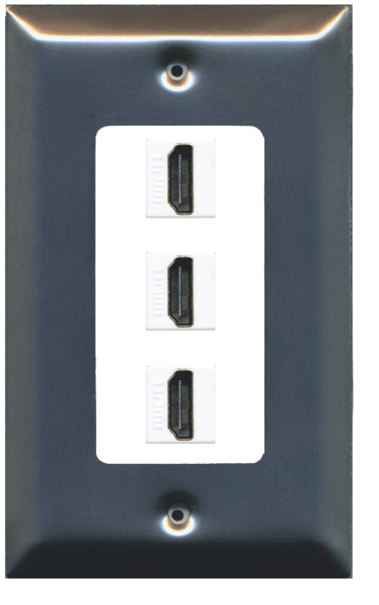 RiteAV - 3 Port HDMI 2.0 Decorative Wall Plate - Brushed Nickel/White