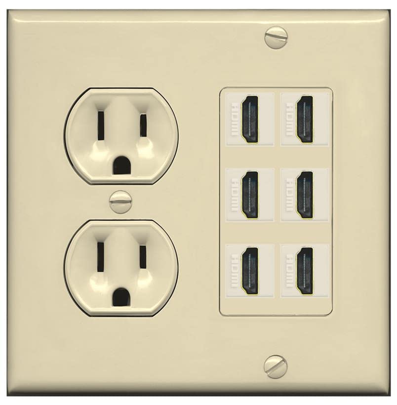 RiteAV HDMI Wall Plate 6 Port - Round Outlet [Ivory/Ivory]