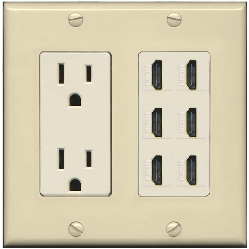 RiteAV HDMI Wall Plate 6 Port - Outlet [Ivory/Light-Almond]