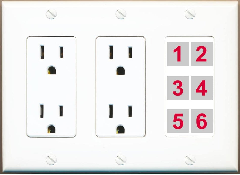RiteAV 6 Port Custom Wall Plate - 3G Dual Outlet [White/White]