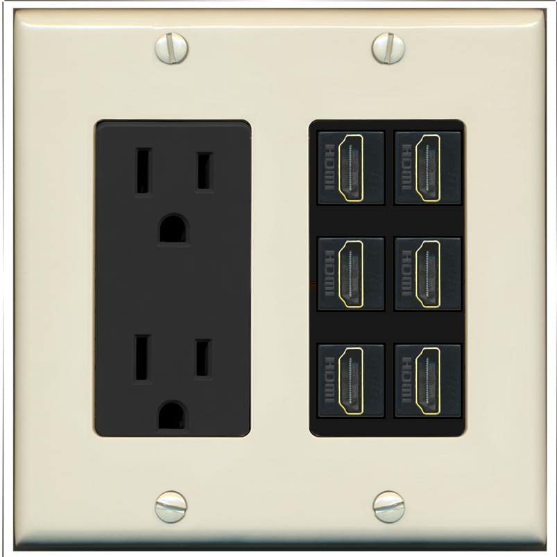 RiteAV HDMI Wall Plate 6 Port - Outlet [Light-Almond/Black]