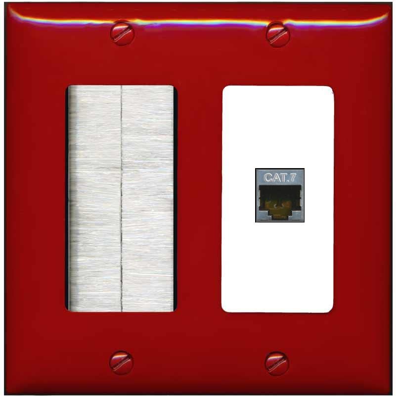 RiteAV 1 Port Cat7 Shielded Ethernet Wall Plate - Brush [Red/White]