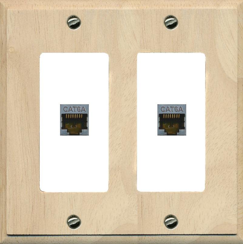 RiteAV 2 Port Cat6A Wall Plate - 2 Gang [Wood/White]