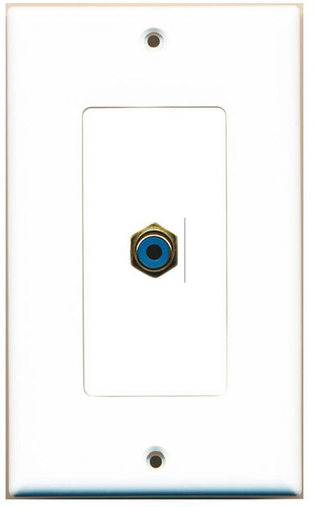 RiteAV 1 RCA Blue for Subwoofer Audio Port Wall Plate OVERSIZED White