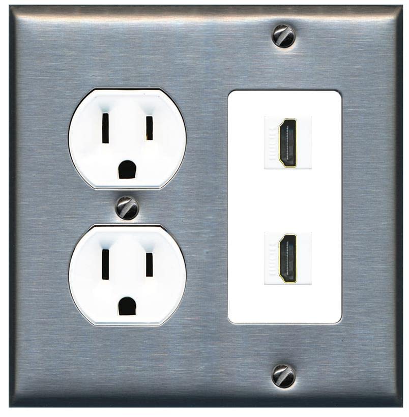 RiteAV HDMI Wall Plate 2 Port - Round Outlet [Stainless/White]