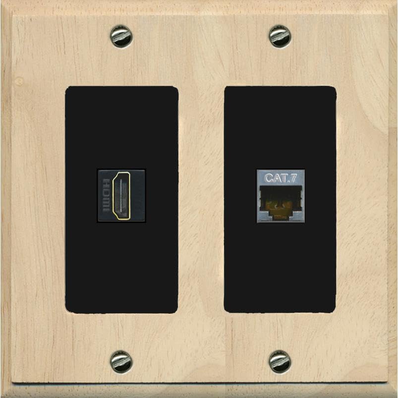 RiteAV HDMI and Cat7 Wall Plate - 2 Gang [Wood/Black]