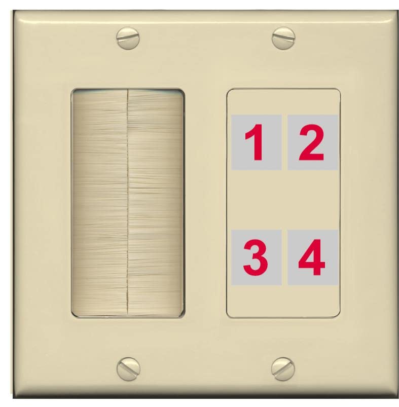 RiteAV Custom 4 Port Custom Wall Plate - Brush [Ivory/Ivory]