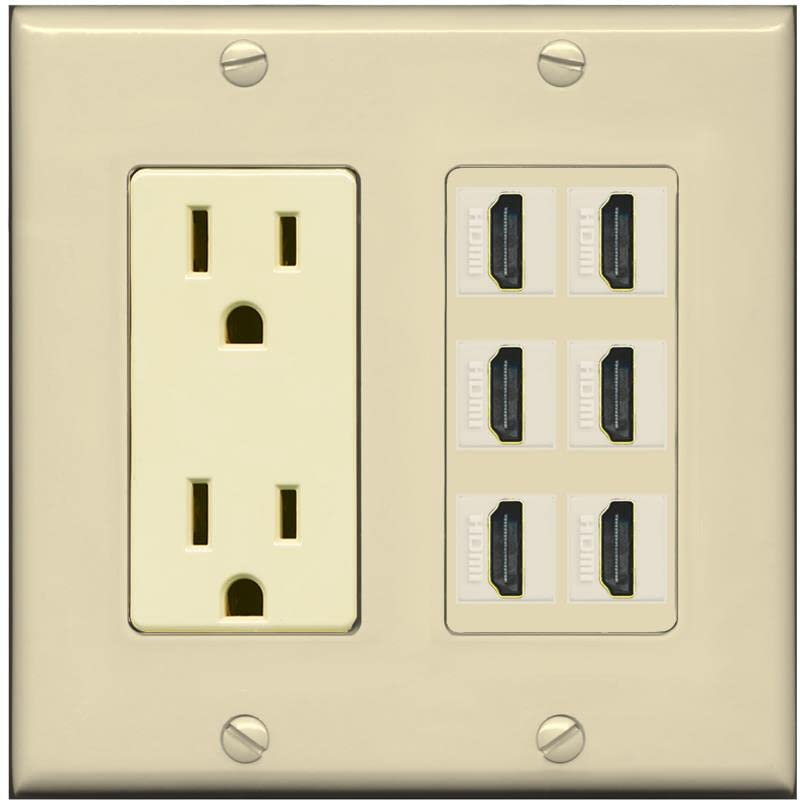 RiteAV HDMI Wall Plate 6 Port - Outlet [Ivory/Ivory]