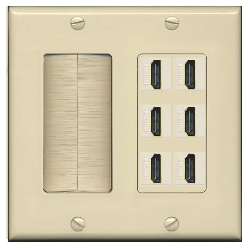 RiteAV HDMI Wall Plate 6 Port - Brush [Ivory/Ivory]