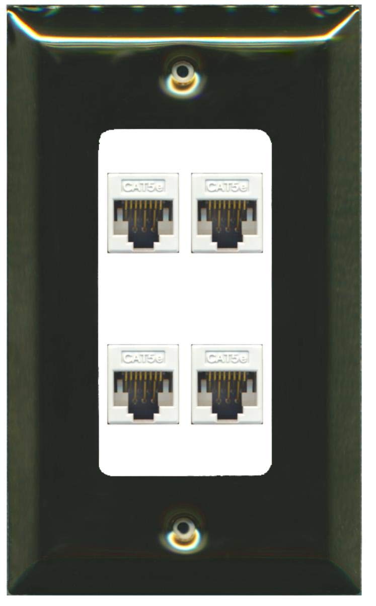RiteAV Decorative 1 Gang 4 Port Cat5e Wall Plate - Brass/White