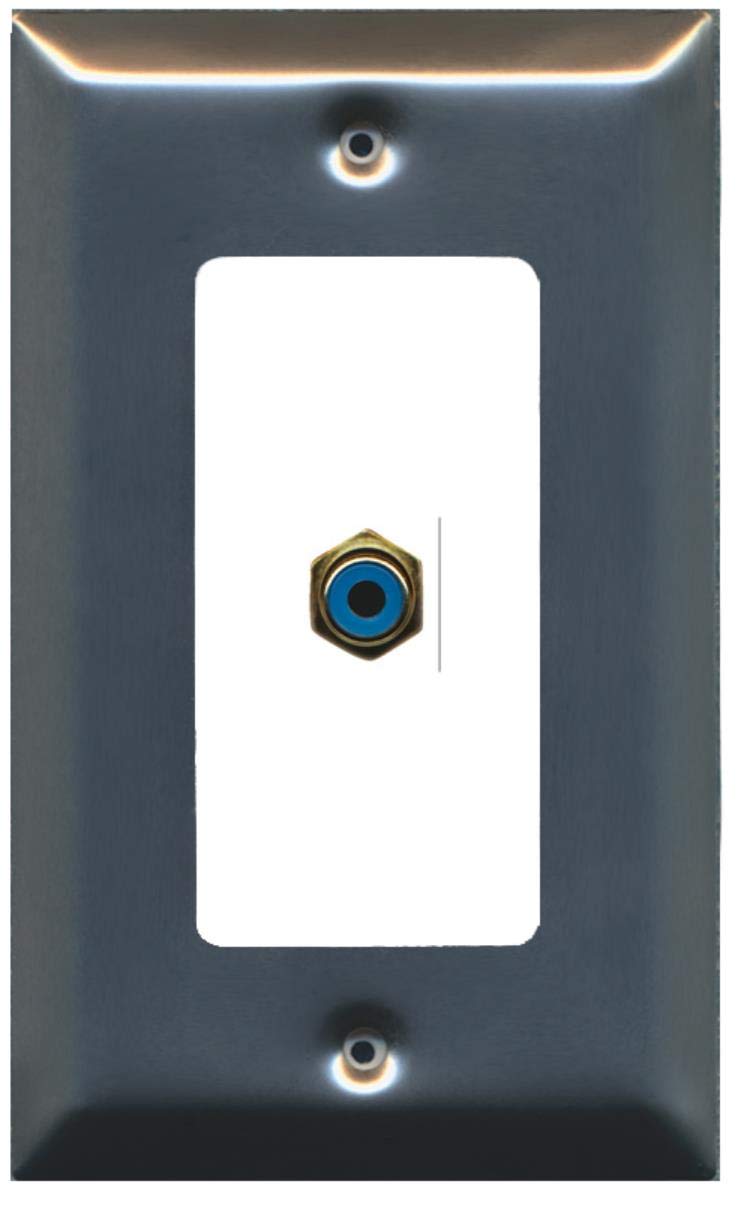 RiteAV - 1 RCA Blue for Subwoofer Audio Port Wall Plate Decorative - Brushed Nickel/White