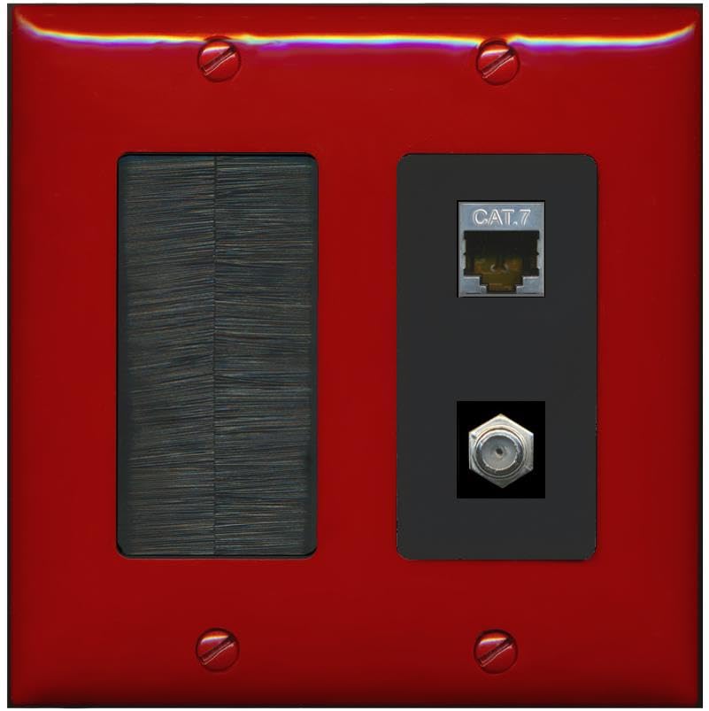 RiteAV Coax and Cat7 Wall Plate - Brush [Red/Black]