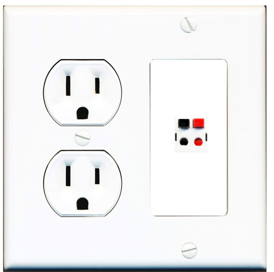 15 Amp Round Power Outlet 1 Port Speaker Jack Wall Plate White