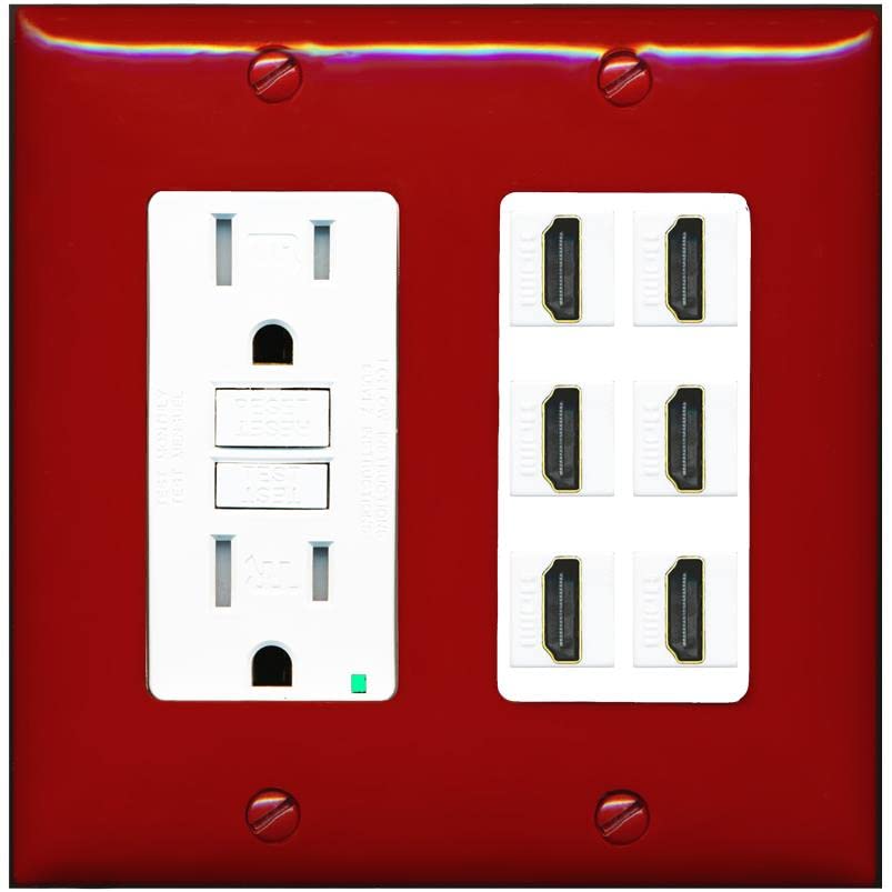 RiteAV HDMI Wall Plate 6 Port - GFCI [Red/White]