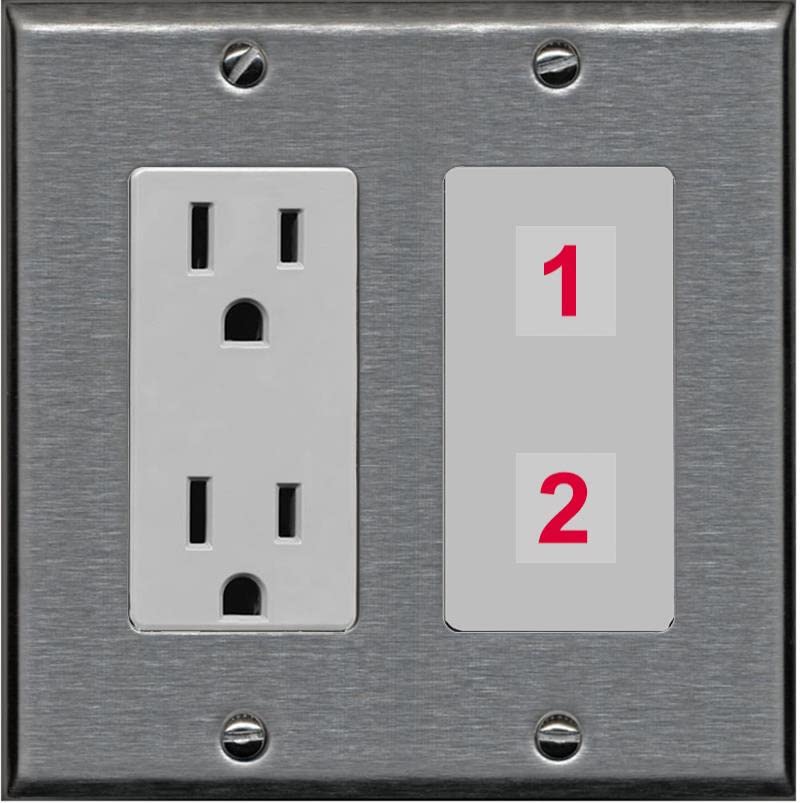 RiteAV Custom Wall Plate 2 Port - Outlet [Stainless/Gray]