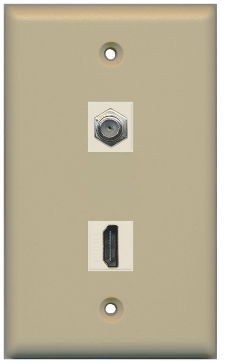 RiteAV - Flat 1 Port HDMI 1 Port Coax Cable TV- F-Type Wall Plate - Ivory