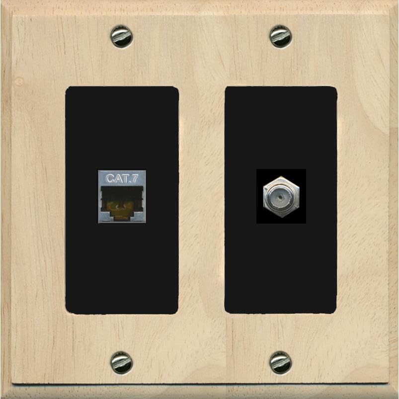 RiteAV Coax and Cat7 Wall Plate - 2 Gang [Wood/Black]