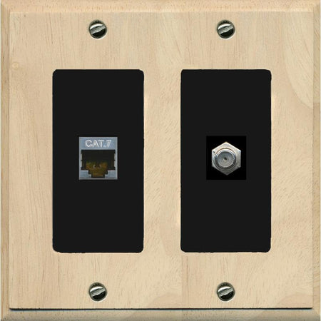 RiteAV Coax and Cat7 Wall Plate - 2 Gang [Wood/Black]