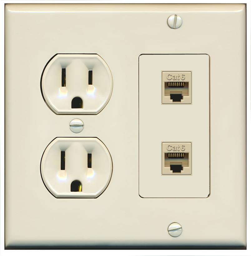 RiteAV 2 Port Cat6 Ethernet Wall Plate - Round Outlet [Light-Almond]