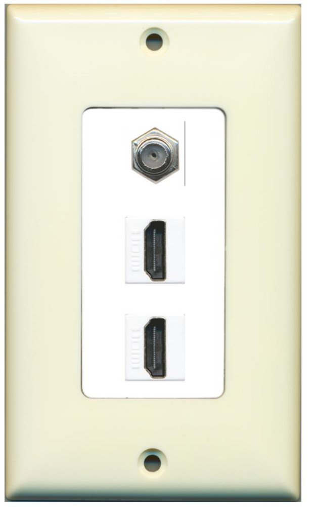 RiteAV - 2 Port HDMI 1 Coax Cable TV- F-Type Decorative Wall Plate - Light Almond & White