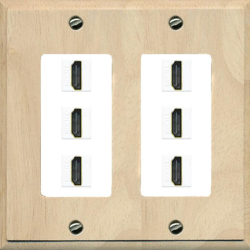 RiteAV HDMI Wall Plate 6 Port - 2 Gang [Wood/White]