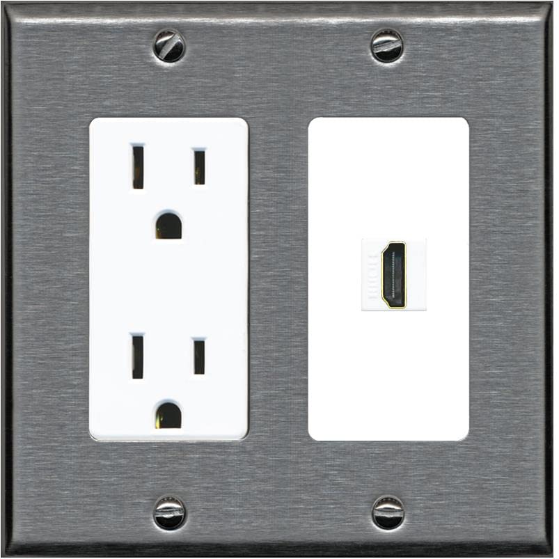 RiteAV Custom HDMI Wall Plate 1 Port - Outlet [Stainless/White]