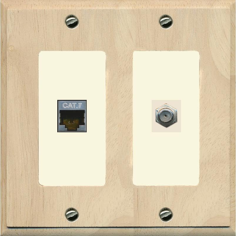 RiteAV Coax and Cat7 Wall Plate - 2 Gang [Wood/Light-Almond]
