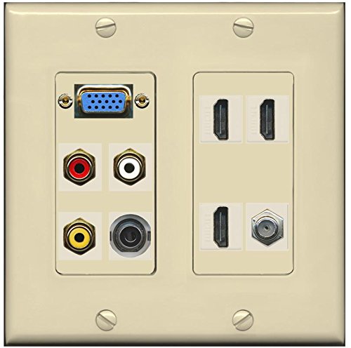 RiteAV (2 Gang Decorative Svga Composite 3.5mm 3 HDMI Coax Wall Plate Ivory