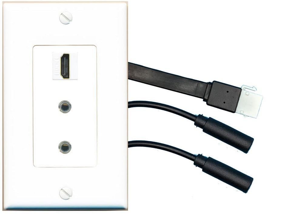 RiteAV HDMI 2 3.5mm Wall Plate with Pigtail Dongle Extension White