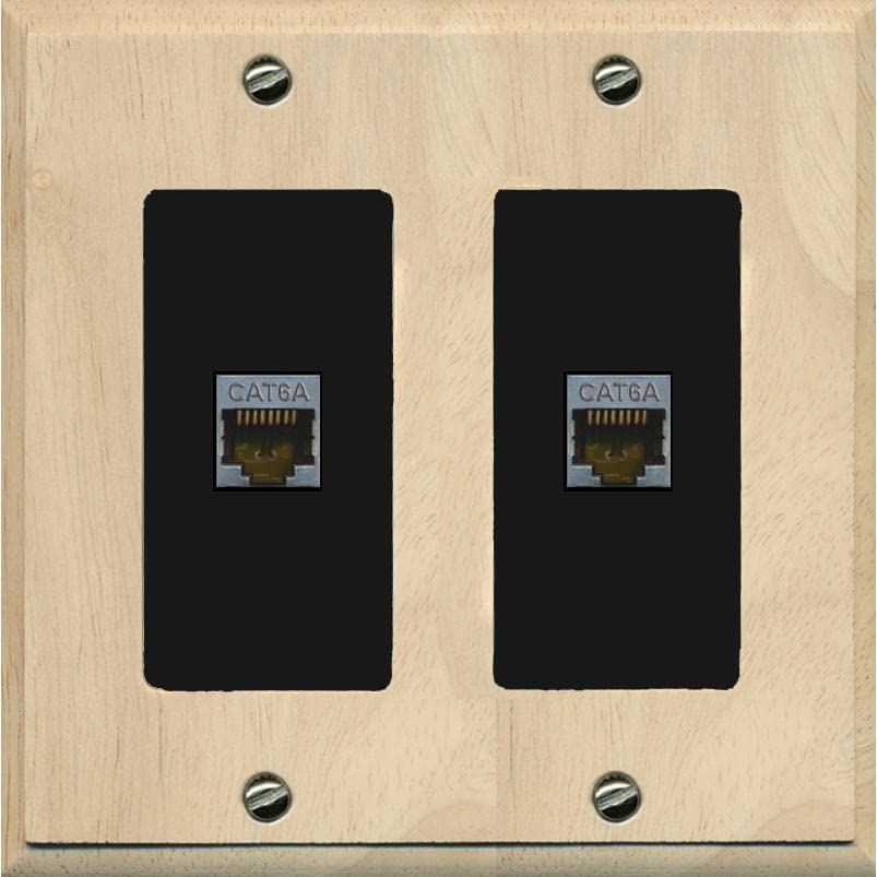 RiteAV 2 Port Cat6A Wall Plate - 2 Gang [Wood/Black]